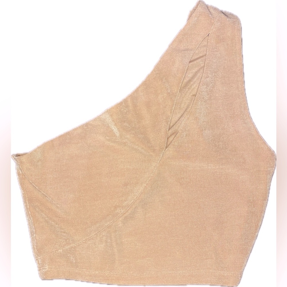 Cotton Candy LA shimmery peach one-shoulder crop top, size M